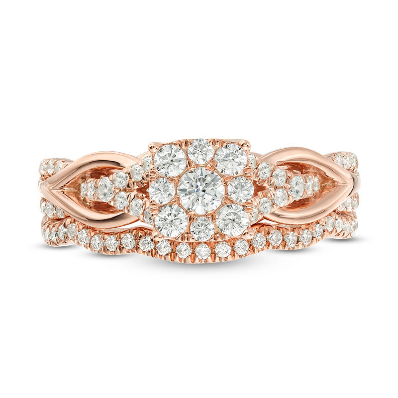 Main Image 4 of 5/8 CT. T.W. Diamond Square Frame Knot Shank Bridal Set in 14K Rose Gold