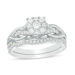 5/8 CT. T.W. Diamond Square Frame Knot Shank Bridal Set in 14K White Gold