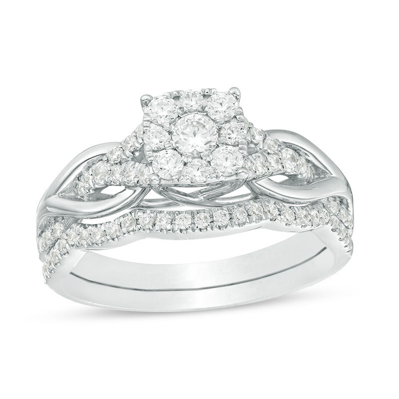 Main Image 1 of 5/8 CT. T.W. Diamond Square Frame Knot Shank Bridal Set in 14K White Gold