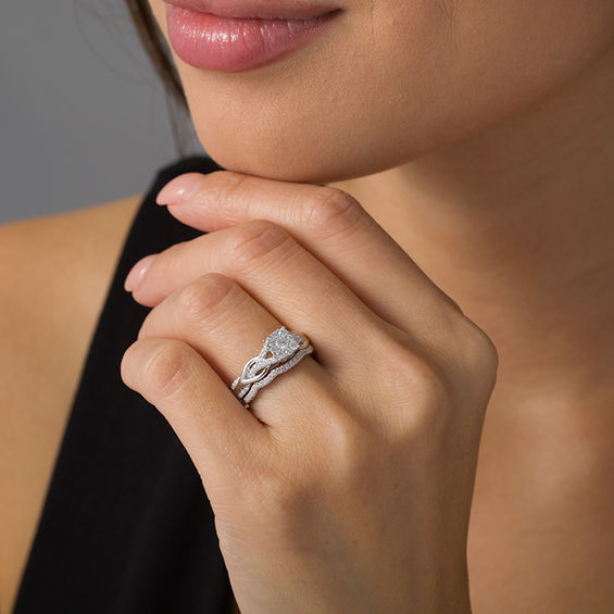 5/8 CT. T.w. Diamond Square Frame Knot Shank Bridal Set in 14K White Gold