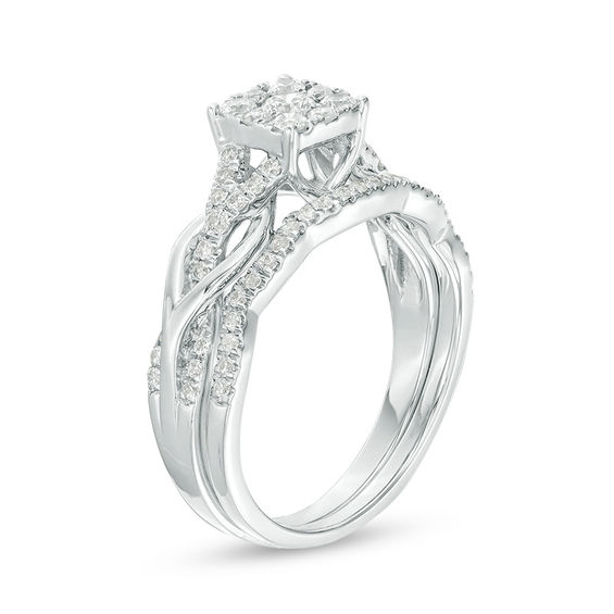 5/8 CT. T.w. Diamond Square Frame Knot Shank Bridal Set in 14K White Gold