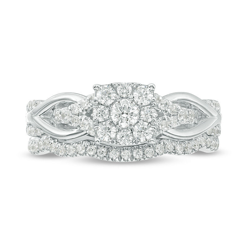 Main Image 4 of 5/8 CT. T.W. Diamond Square Frame Knot Shank Bridal Set in 14K White Gold