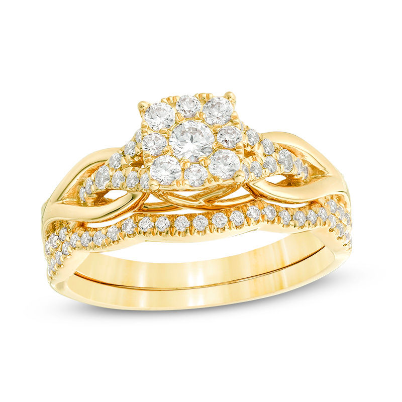 Main Image 1 of 5/8 CT. T.W. Diamond Square Frame Knot Shank Bridal Set in 14K Gold
