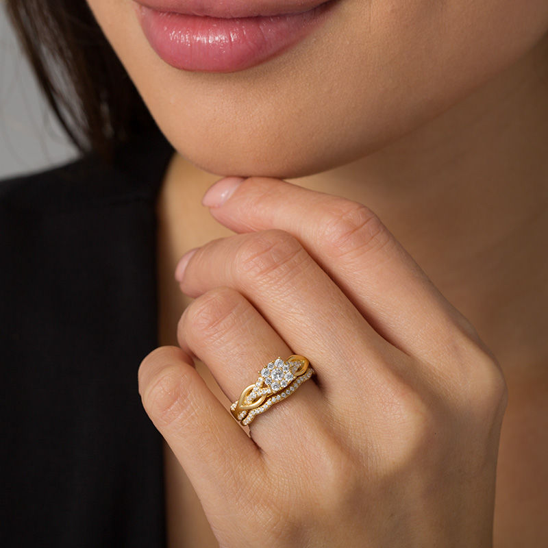 Main Image 2 of 5/8 CT. T.W. Diamond Square Frame Knot Shank Bridal Set in 14K Gold