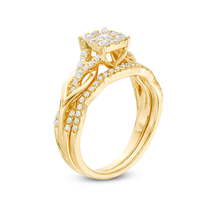 Main Image 3 of 5/8 CT. T.W. Diamond Square Frame Knot Shank Bridal Set in 14K Gold