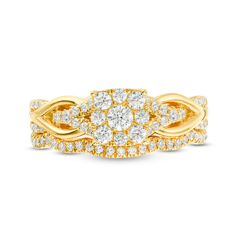 Main Image 4 of 5/8 CT. T.W. Diamond Square Frame Knot Shank Bridal Set in 14K Gold