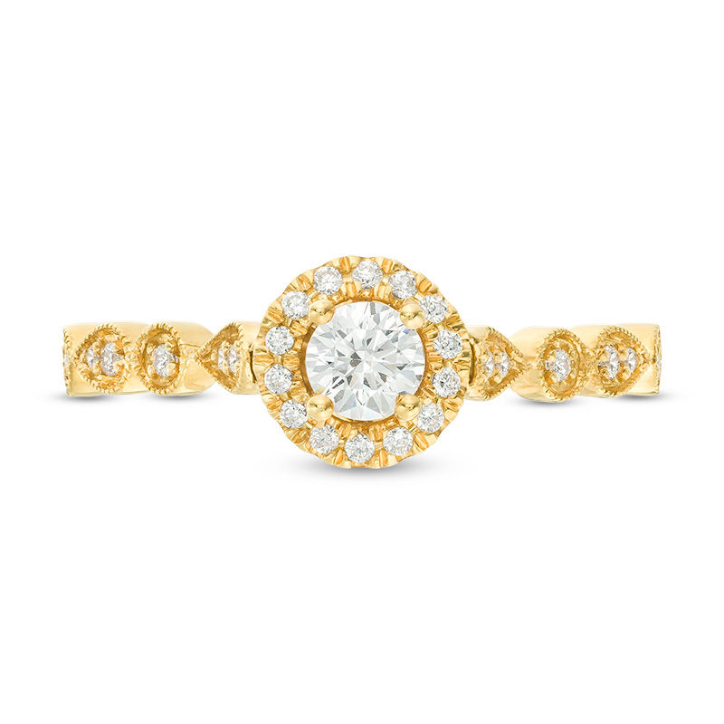 3/8 CT. T.W. Diamond Frame Alternating Shaped Shank Vintage-Style Engagement Ring in 14K Gold