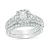 Thumbnail Image 0 of 1 CT. T.W. Certified Princess-Cut Diamond Frame Vintage-Style Bridal Set in 14K White Gold (I/I1)