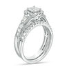 Thumbnail Image 1 of 1 CT. T.W. Certified Princess-Cut Diamond Frame Vintage-Style Bridal Set in 14K White Gold (I/I1)