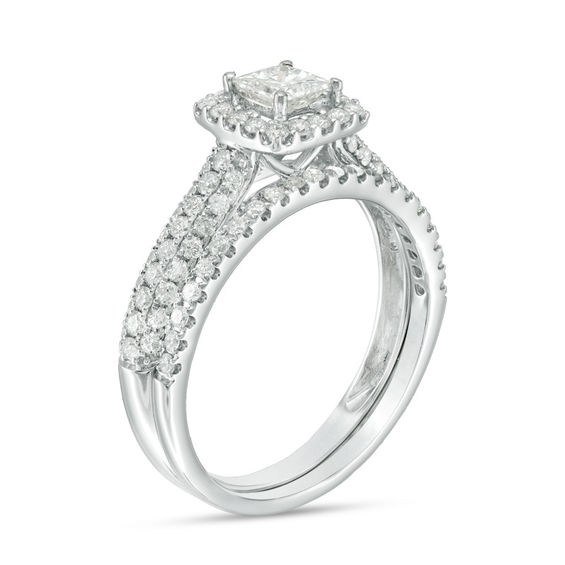 1 CT. T.w. Certified Princess-Cut Diamond Frame Bridal Set in 14K White Gold (I/I1)