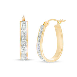Diamond Fascination™ Polished Pear-Shaped Hoop Earrings in Sterling Silver with 18K Gold Plate