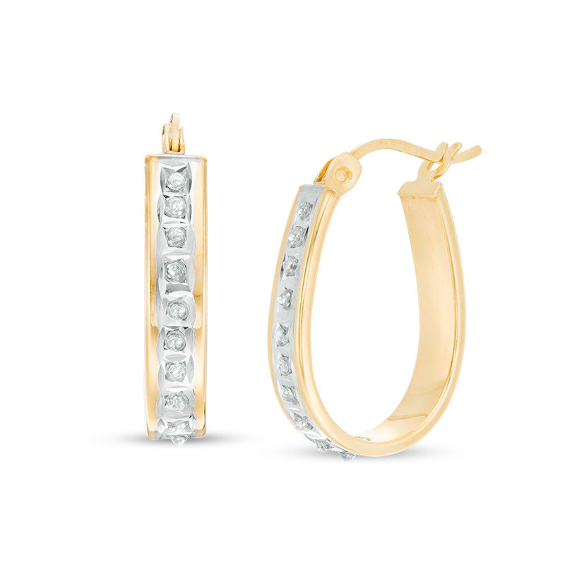 Main Image 1 of Diamond Fascination™ Polished Pear-Shaped Hoop Earrings in Sterling Silver with 18K Gold Plate