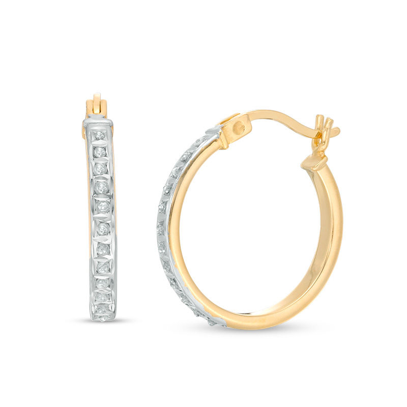 Main Image 1 of Diamond Fascination™ Hoop Earrings in Sterling Silver with 18K Gold Plate