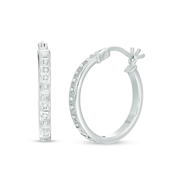 Diamond Fascinationâ¢ Hoop Earrings in Sterling Silver with Platinum Plate