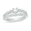 Thumbnail Image 1 of 3/8 CT. T.W. Princess-Cut Diamond Alternating Shaped Shank Vintage-Style Bridal Set in 14K White Gold