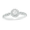 Thumbnail Image 0 of 3/8 CT. T.W. Diamond Frame Alternating Shaped Shank Vintage-Style Engagement Ring in 14K White Gold