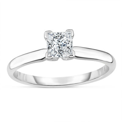 SOLITAIRE ENGAGEMENT 3/4 CARAT BRILLIANT PRINCESS CUT RING SOLID 14K WHITE GOLD 