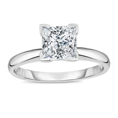 3//4 Carat Princess Cut Diamond Solitaire Engagement Ring 14K White Gold Very Good Cut J, I2, 0.74 c.t.w