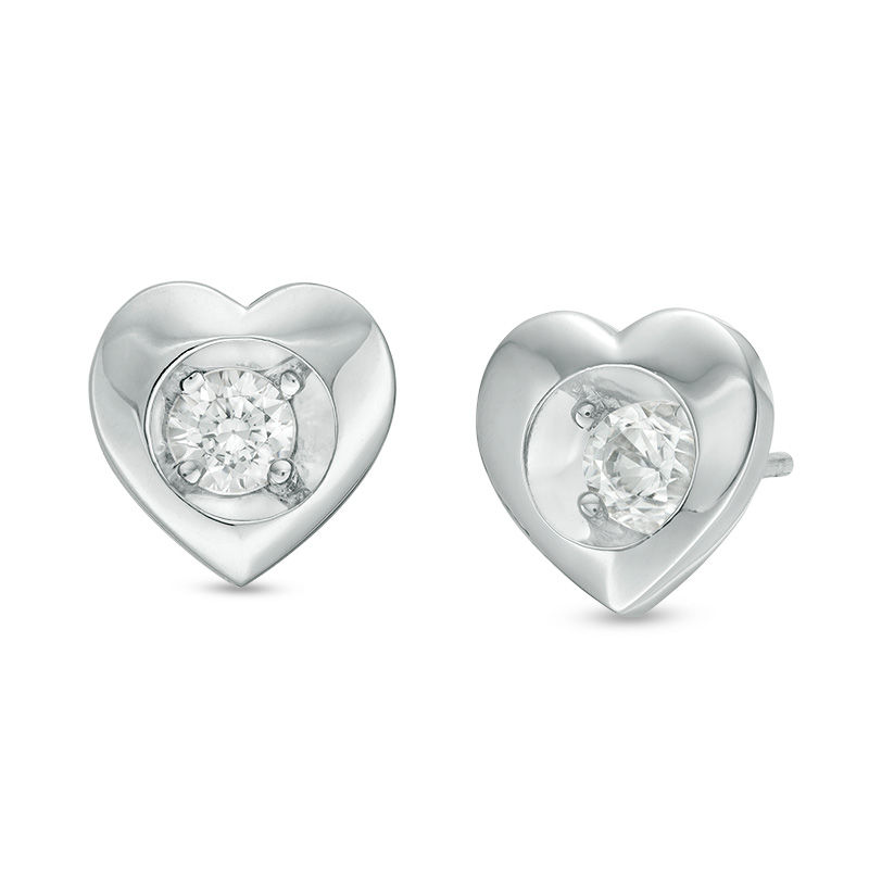 Main Image 1 of Magnificence™ 1/6 CT. T.W. Diamond Solitaire Heart Frame Stud Earrings in 10K White Gold