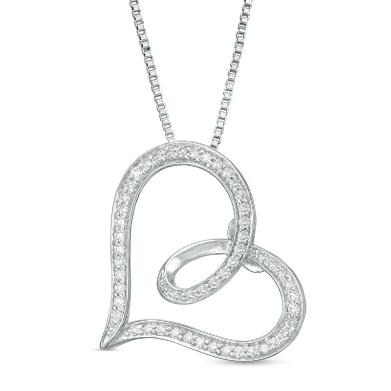 Main Image 1 of 1/5 CT. T.W. Diamond Tilted Loop Heart Pendant in Sterling Silver