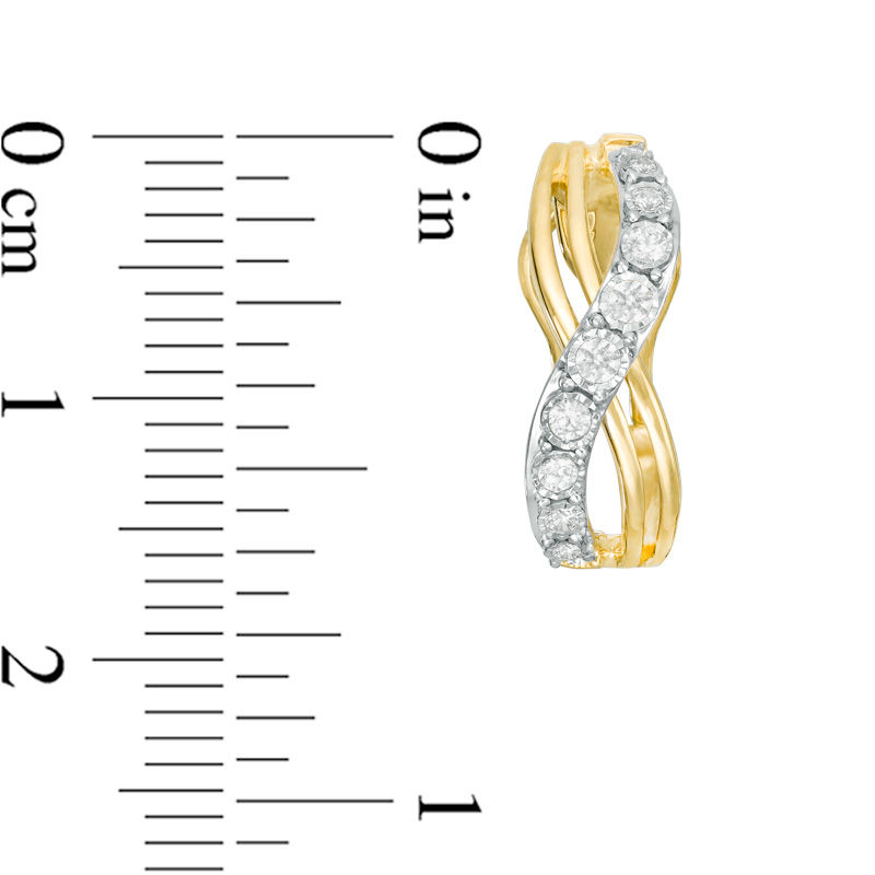 Main Image 2 of 1/4 CT. T.W. Diamond Crossover Hoop Earrings in 10K Two-Tone Gold