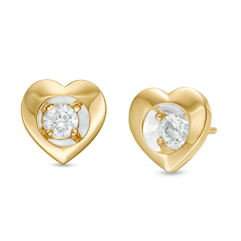 Main Image 1 of Magnificence™ 1/6 CT. T.W. Diamond Solitaire Heart Frame Stud Earrings in 10K Gold