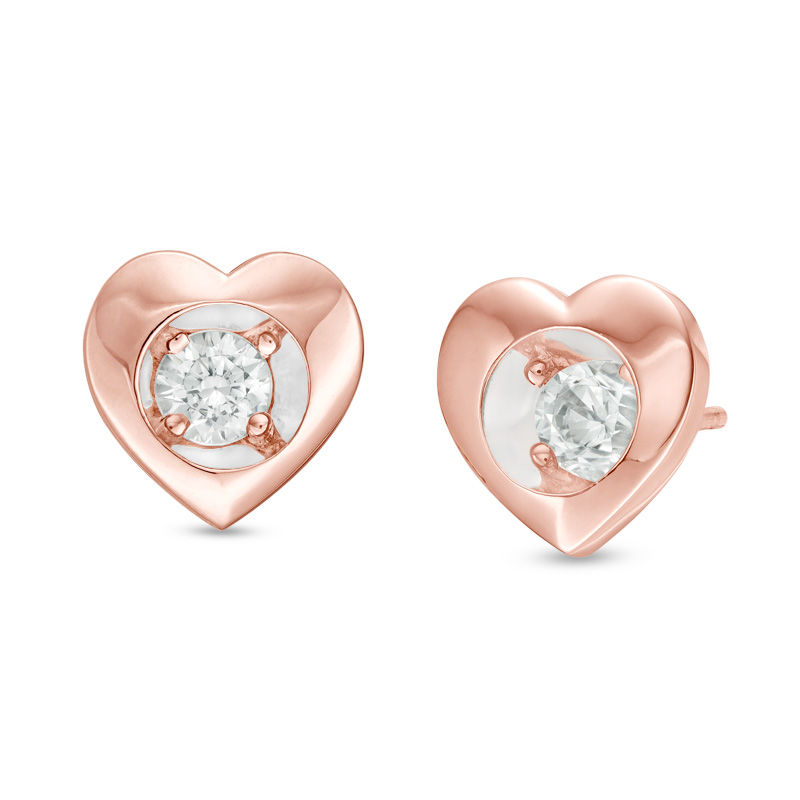 Main Image 1 of Magnificence™ 1/6 CT. T.W. Diamond Solitaire Heart Frame Stud Earrings in 10K Rose Gold
