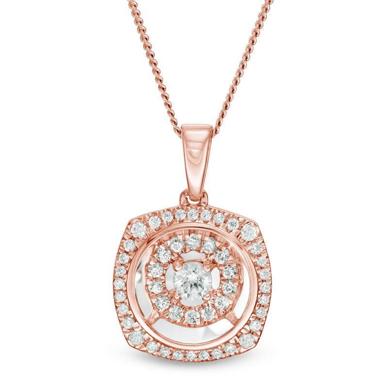 Magnificence™ 1/4 CT. T.W. Diamond Double Cushion Frame Pendant in 10K Rose Gold