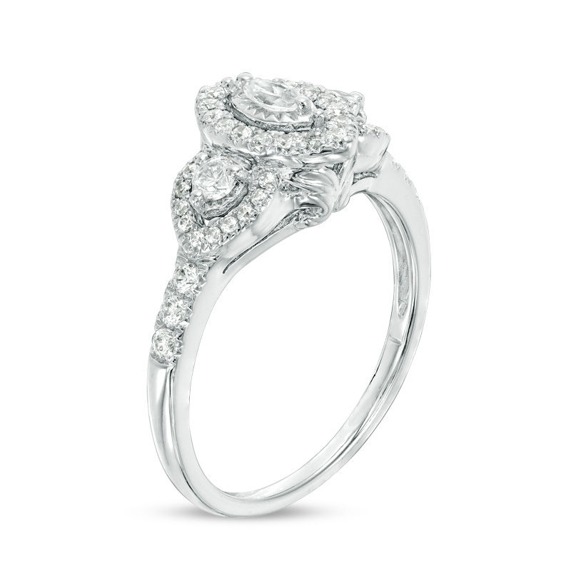 1/2 CT. T.W. Marquise Diamond Past Present Future® Frame Engagement Ring in 14K White Gold