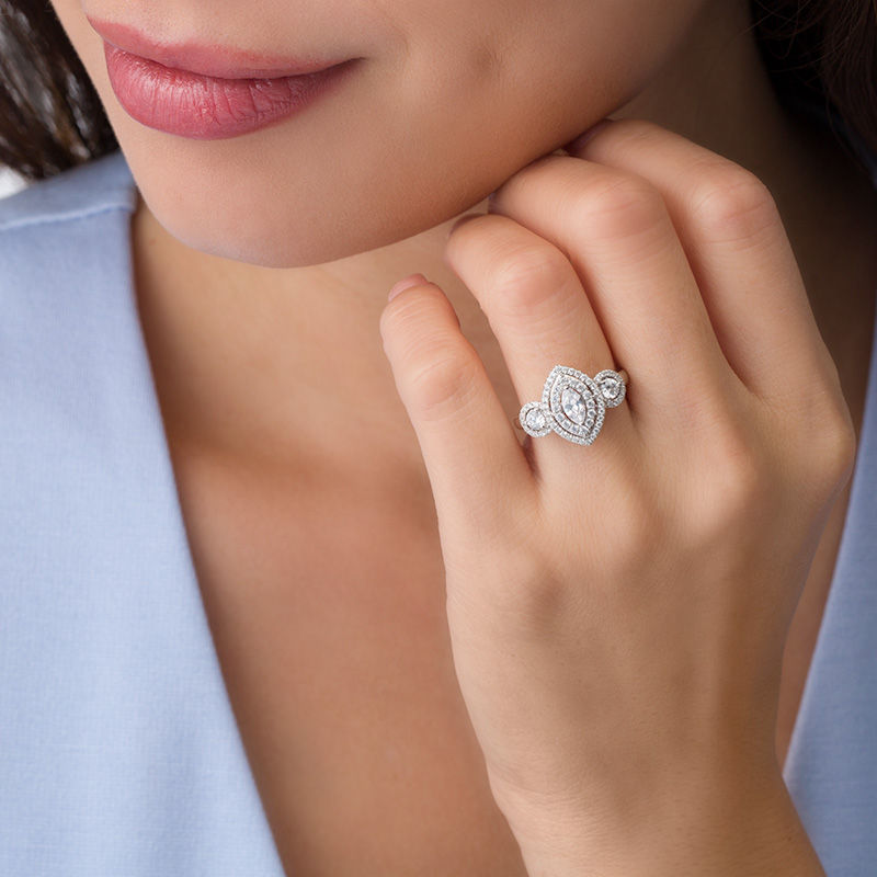 Main Image 3 of 1/2 CT. T.W. Marquise Diamond Past Present Future® Frame Engagement Ring in 14K White Gold