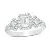 Thumbnail Image 0 of 1-1/8 CT. T.W. Certified Emerald-Cut Diamond Past Present Future® Frame Engagement Ring in 14K White Gold (I/I1)