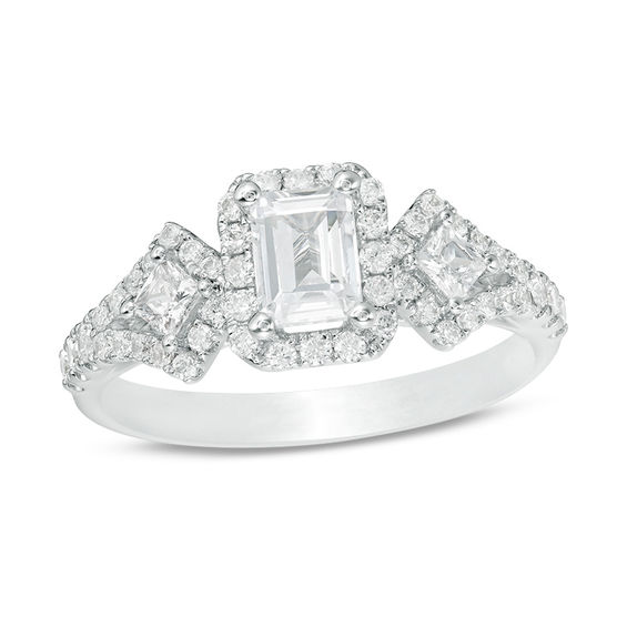 1-1/8 CT. T.w. Certified Emerald-Cut Diamond Past Present FutureÂ® Frame Engagement Ring in 14K White Gold (I/I1)