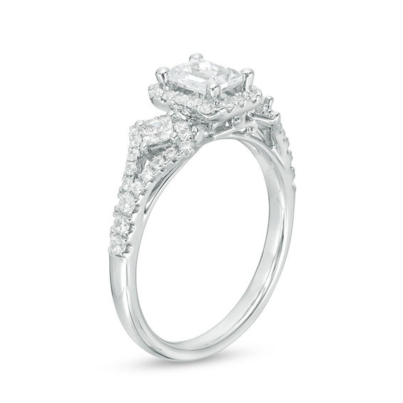 1-1/8 CT. T.w. Certified Emerald-Cut Diamond Past Present FutureÂ® Frame Engagement Ring in 14K White Gold (I/I1)