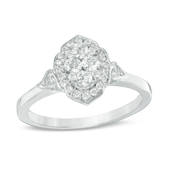 3/8 CT. T.w. Composite Diamond Scallop Marquise Frame Engagement Ring in 14K White Gold