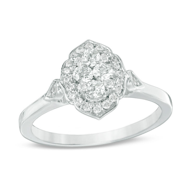 Main Image 1 of 3/8 CT. T.W. Composite Diamond Scallop Marquise Frame Engagement Ring in 14K White Gold
