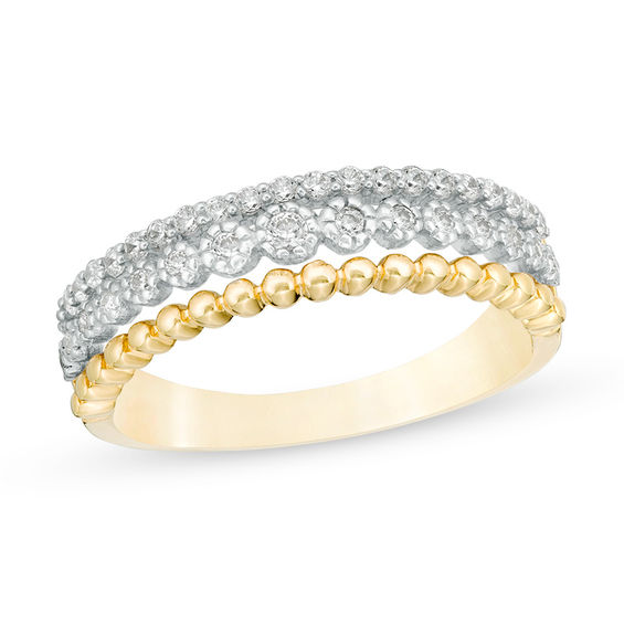 1/4 CT. T.w. Diamond and Beaded Multi-Row Ring in 10K Gold