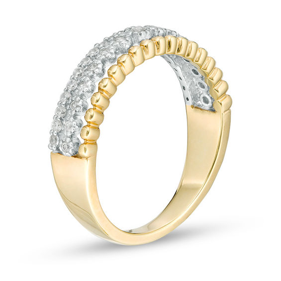 1/4 CT. T.w. Diamond and Beaded Multi-Row Ring in 10K Gold
