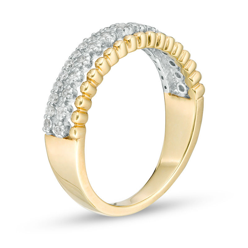 Main Image 2 of 1/4 CT. T.W. Diamond and Beaded Multi-Row Ring in 10K Gold