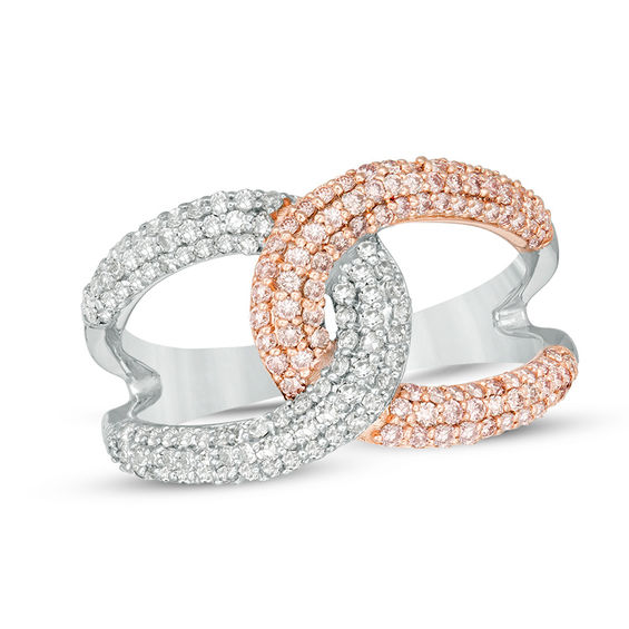 3/4 CT. T.w. Pink and White Diamond Interlocking Loops Ring in 14K Two-Tone Gold