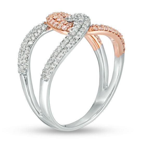 3/4 CT. T.w. Pink and White Diamond Interlocking Loops Ring in 14K Two-Tone Gold