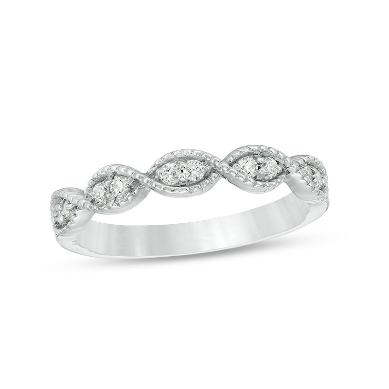 Main Image 1 of 1/6 CT. T.W. Diamond Twist Vintage-Style Stackable Band in 10K White Gold