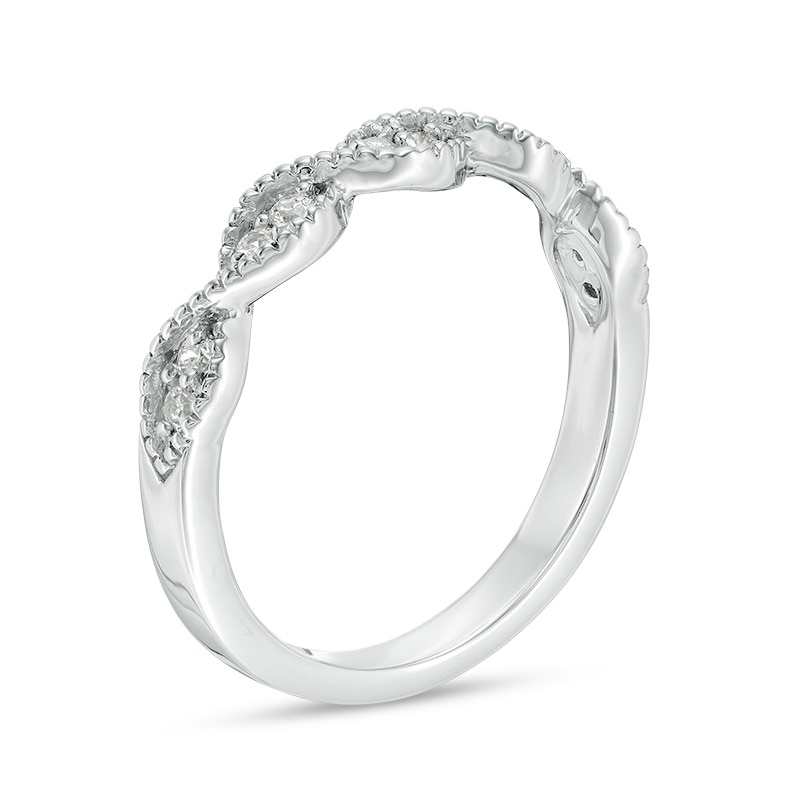Main Image 2 of 1/6 CT. T.W. Diamond Twist Vintage-Style Stackable Band in 10K White Gold