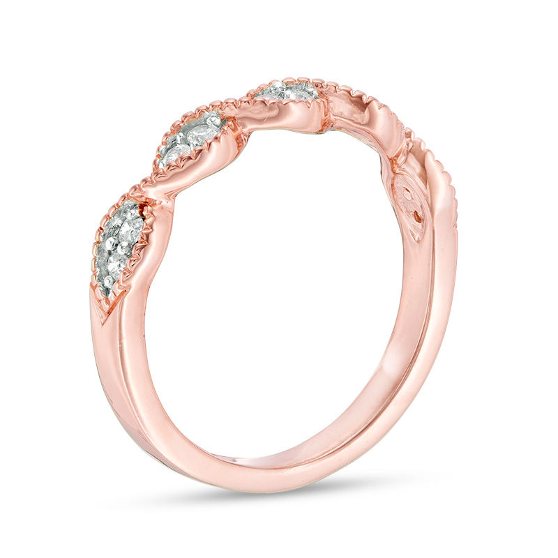 Main Image 2 of 1/6 CT. T.W. Diamond Twist Vintage-Style Stackable Band in 10K Rose Gold