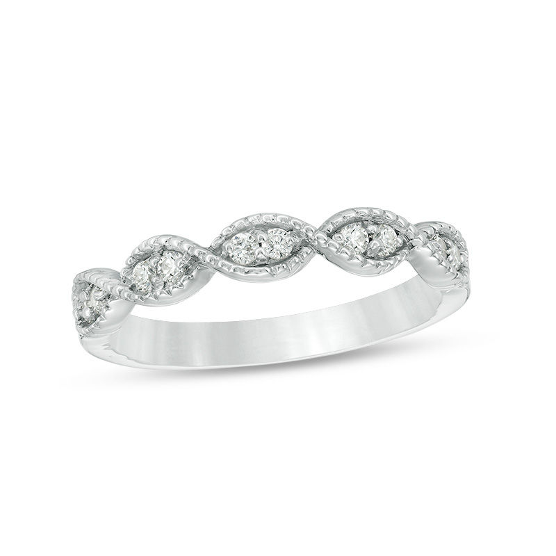 1/6 CT. T.W. Diamond Twist Vintage-Style Stackable Band in 10K White ...