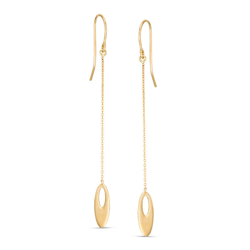 Open Oval Linear Drop Earrings in 14K Gold