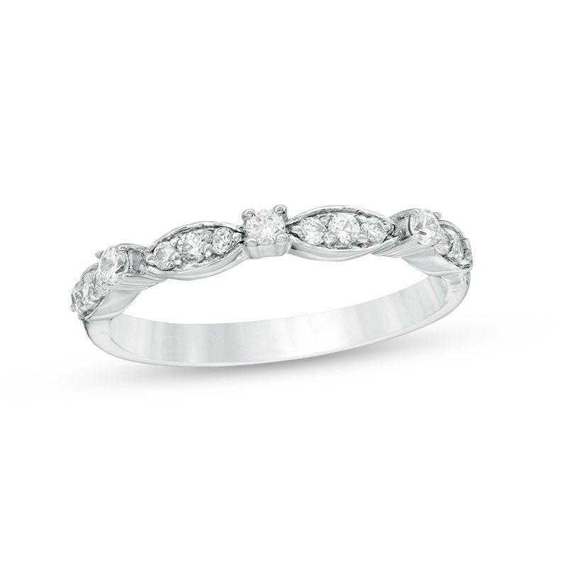 1/4 CT. T.W. Diamond Alternating Stackable Band in 10K White Gold