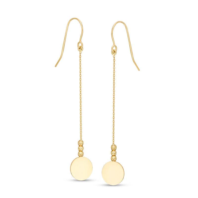 Mini Circle Linear Drop Earrings in 14K Gold