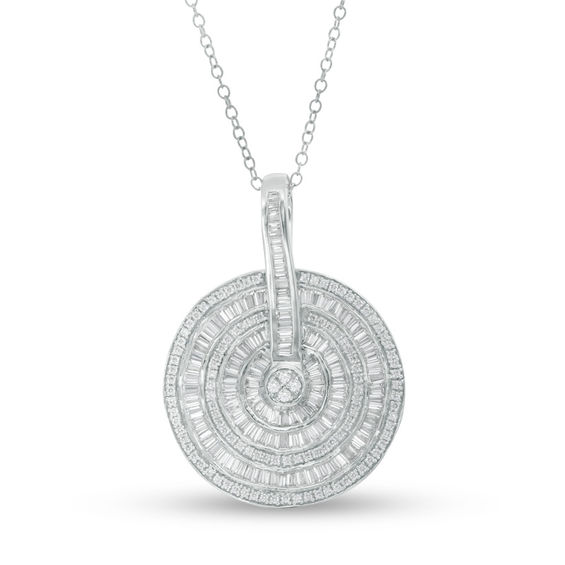 1-7/8 CT. T.w. Baguette and Round Diamond Multi-Frame Wavy Pendant in 14K White Gold