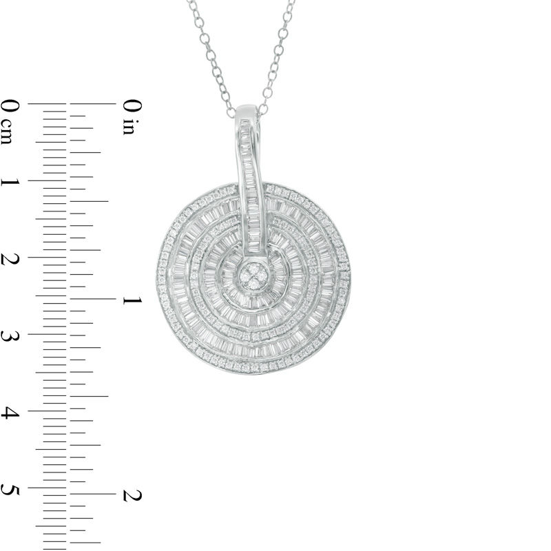 Main Image 2 of 1-7/8 CT. T.W. Baguette and Round Diamond Multi-Frame Wavy Pendant in 14K White Gold