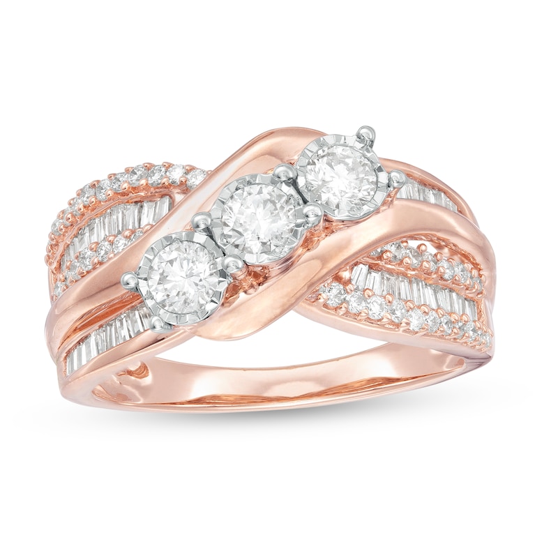 1 CT. T.W. Diamond Past Present Future® Slant Bypass Engagement Ring in 10K Rose Gold